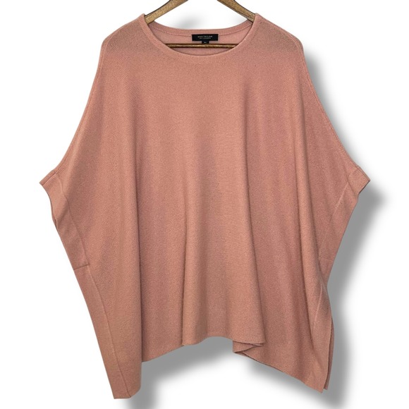 Ann Taylor Sweaters - Ann Taylor 100% Cashmere Poncho Sweater Rose Pink‎ M/L Oversized Knit Lagenlook